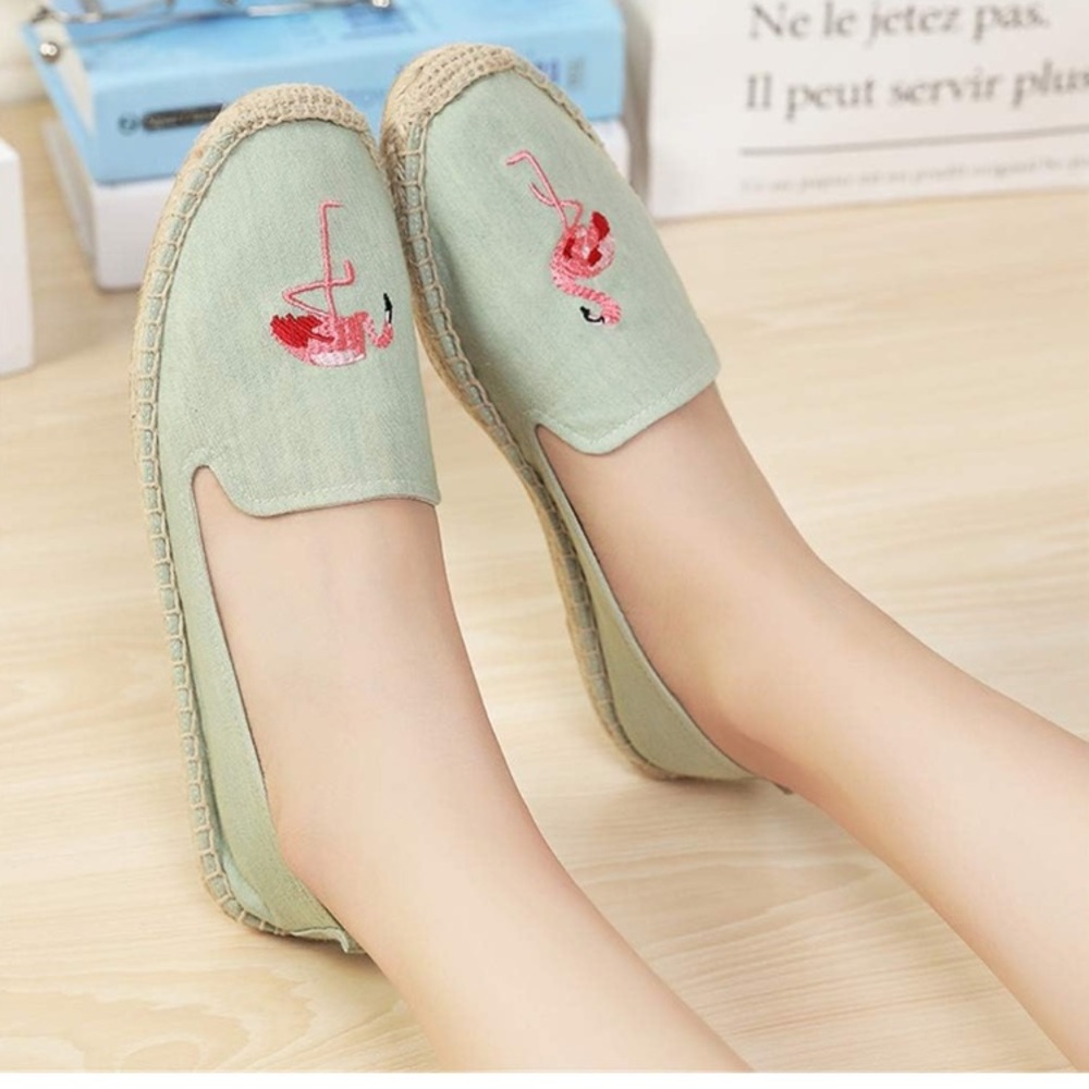 Soludos Flamingo Embroidered Espadrilles Light Blue Size 7.5